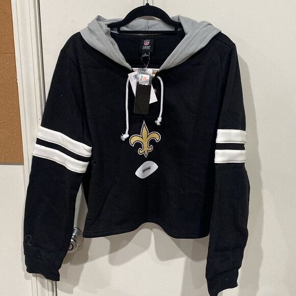 FOCO New Orleans Saints Women's Standard Striped Sleeve Cropped Hoodie Size XL - Picture 4 of 8